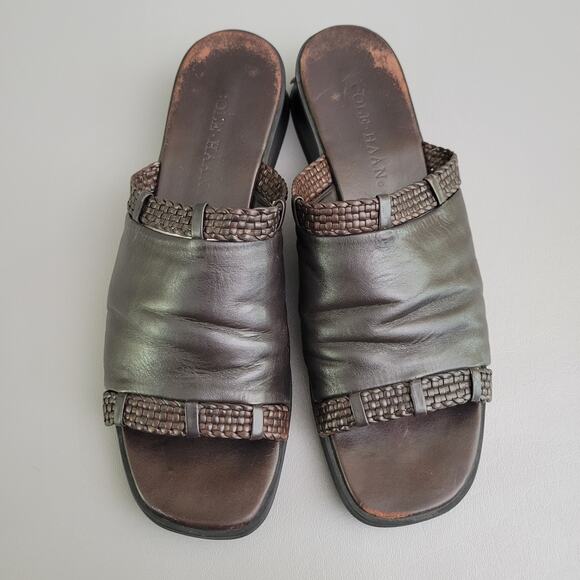 Cole Haan Cassidy Leather Slip On Slides Dark Brown VTG 90s Chunky Heel 10.5 - Picture 5 of 11